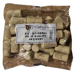 8X1 3/4 FIRST QUALITY STRAIGHT WINE CORKS 44 X 22mm 30/BAG